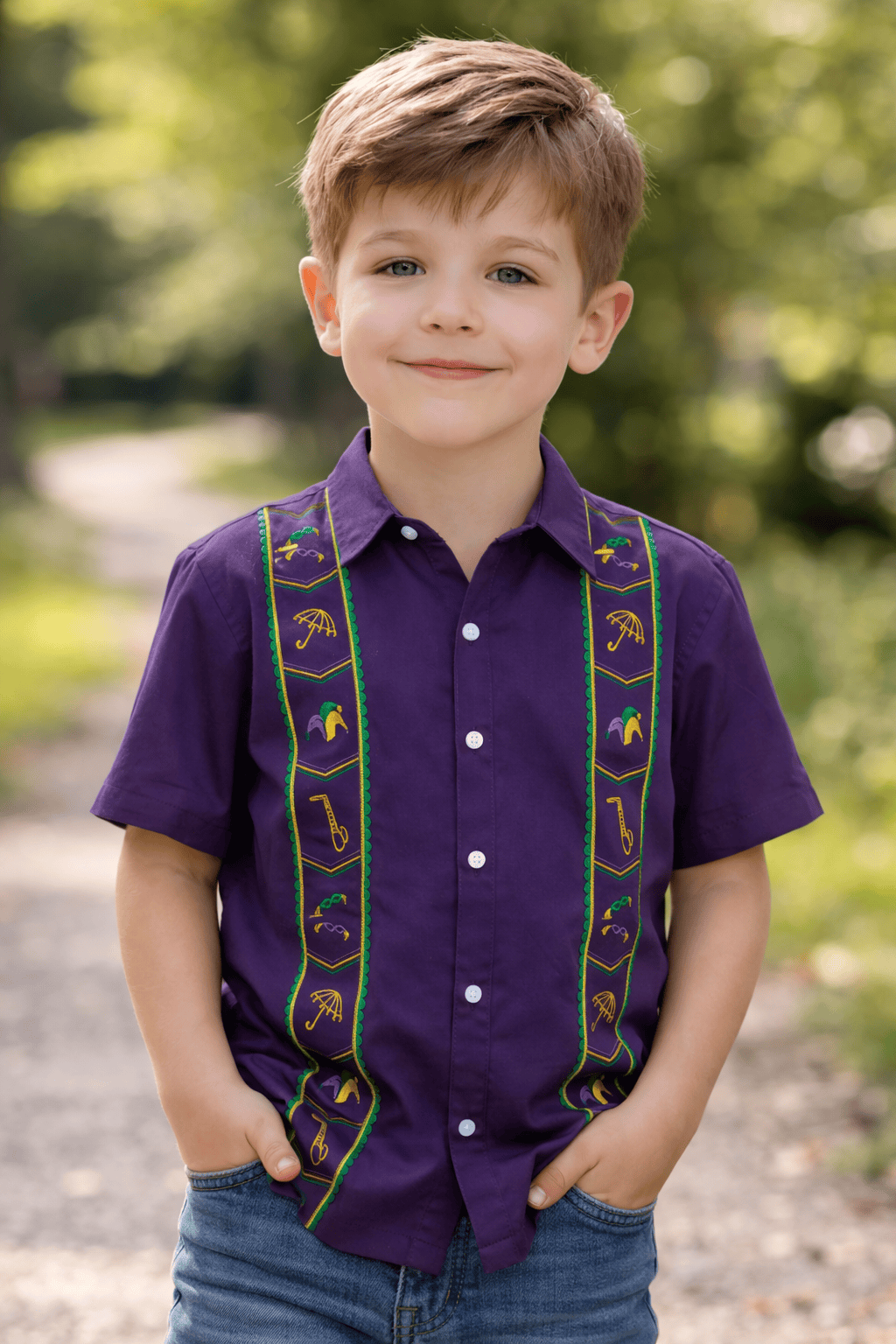 Mardi Gras Shirt Guayabera In Purple boys