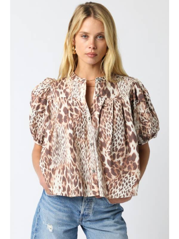 Melisa Short Sleeve Leopard Blouse