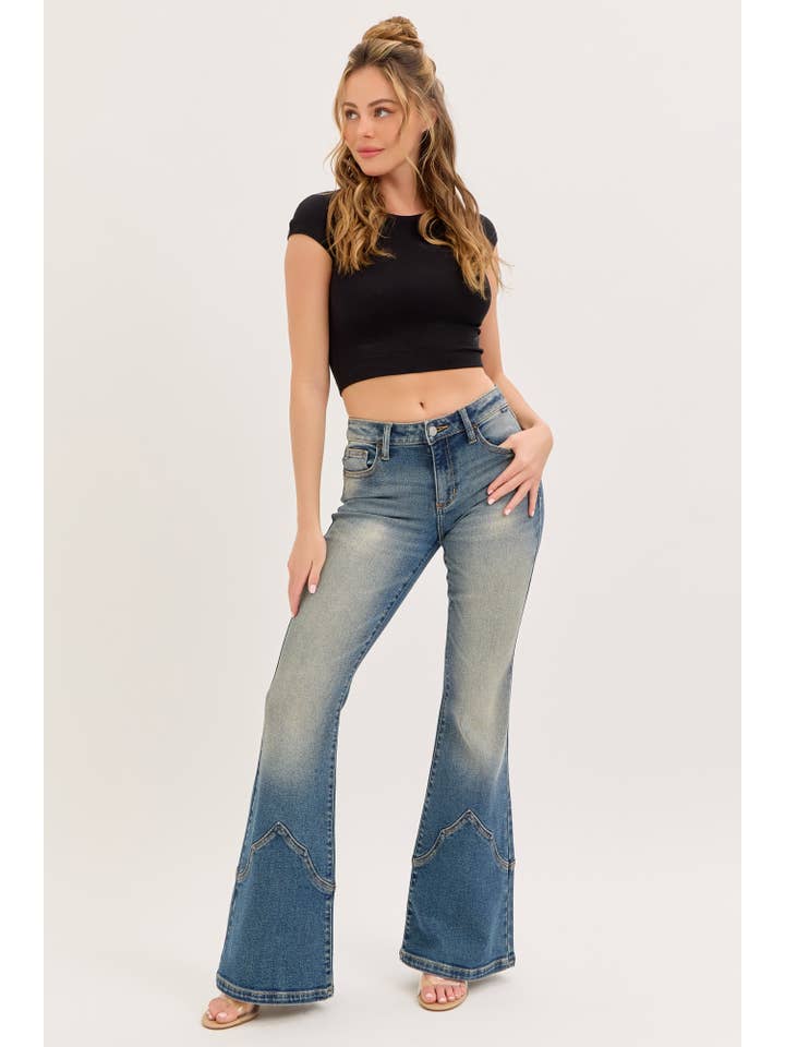 Mid Rise Western Super Flare Tinted Jeans