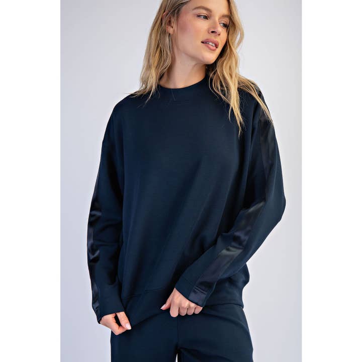 blue teal sweatshirt with satin stripe