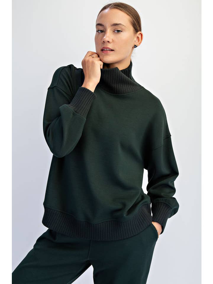 Modal Scuba Ribbed Turtleneck Sweater in Regency Green