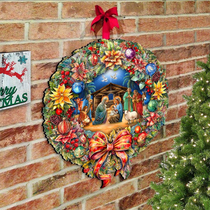 Nativity Wreath Christmas Door Hanger