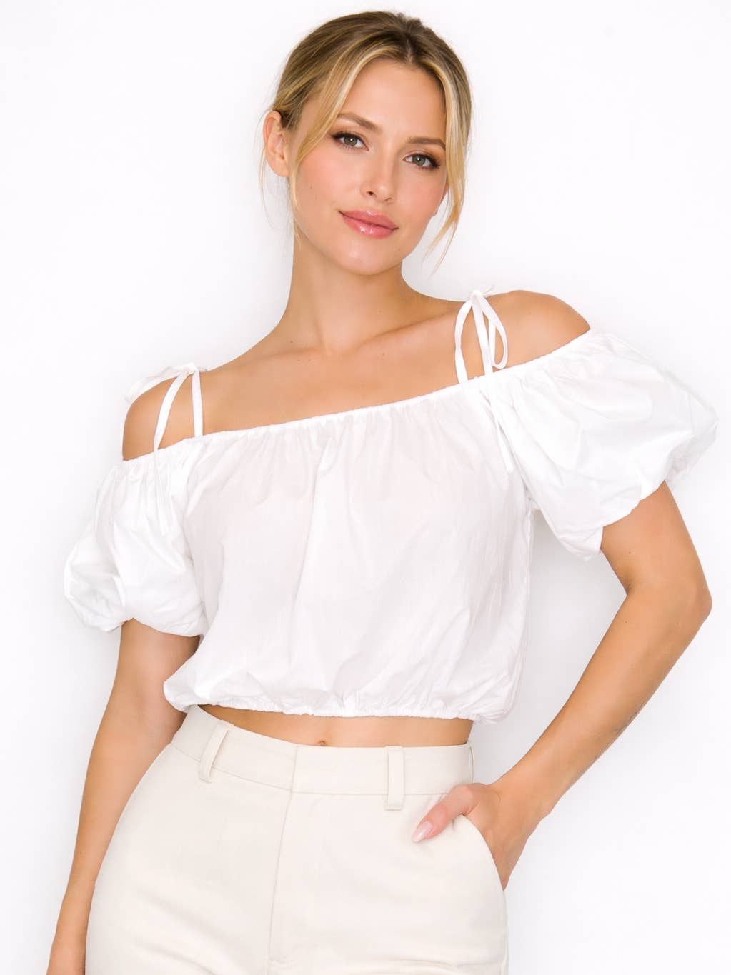 white puff sleeve top with off the shoulders for women