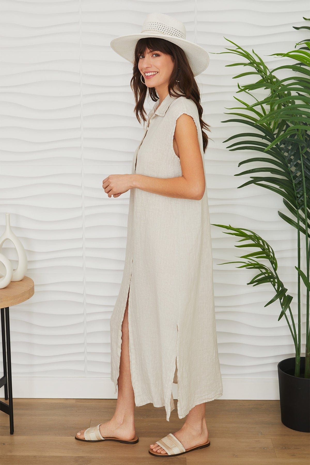 Milio Milano Milio Milano Crinkle Linen Sleeveless Midi Shirt Dress - Little Miss Muffin Children & Home