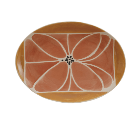 Oval Stoneware Platter with Wax Relief Design