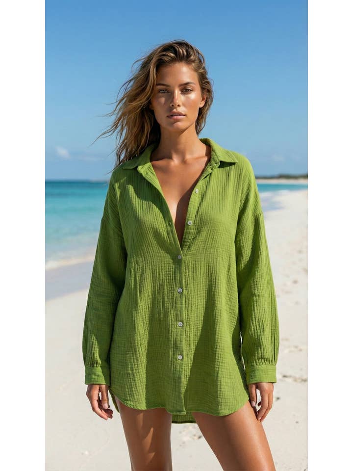 Oversized Sequin Eye Cotton Gauze Cover Up in Olive