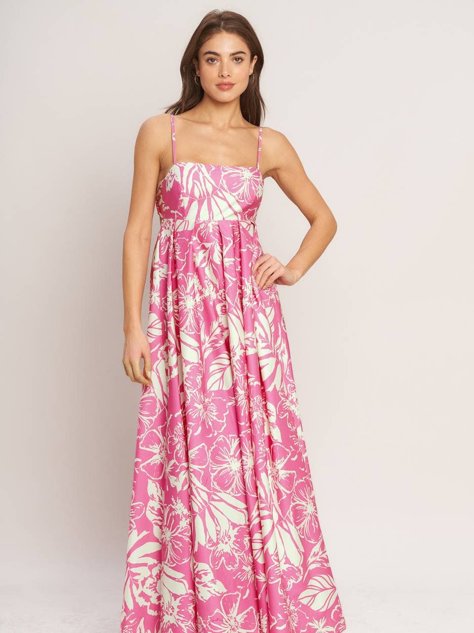 Pink Floral Printed Woven Maxi Dress