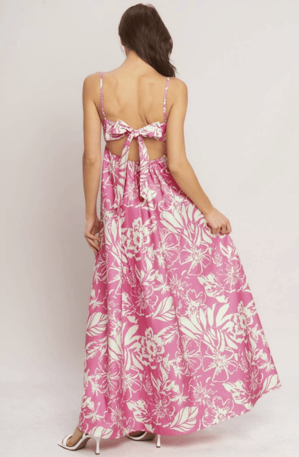 Pink Floral Printed Woven Maxi Dress