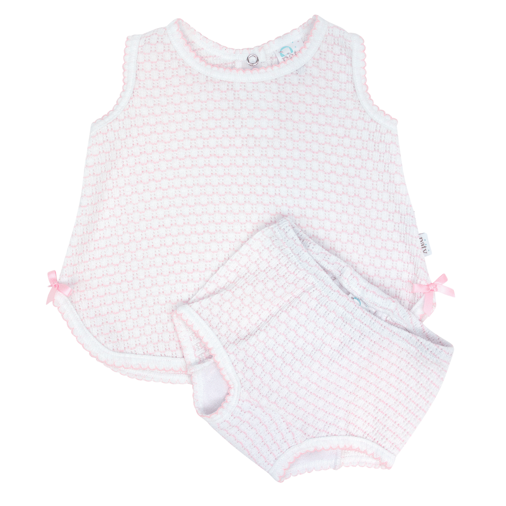 Pink Knit Pinstripe Diaper Set with Bow