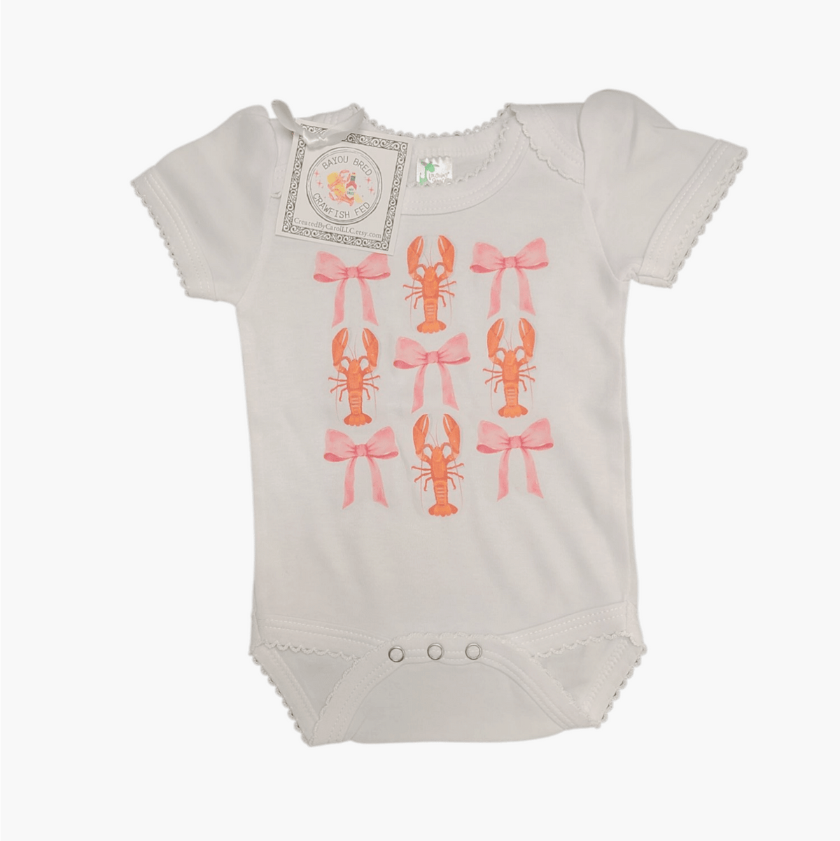 Created by Carol LLC Created by Carol Crawfish and Bows Coquette Onesie - Little Miss Muffin Children & Home