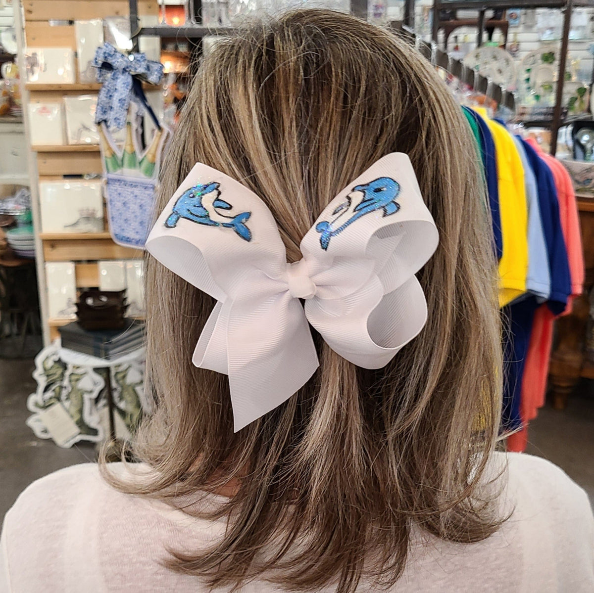 Heidi Davis Bows Dolphins Hand Painted Bow Double Glitter - Little Miss Muffin Children & Home