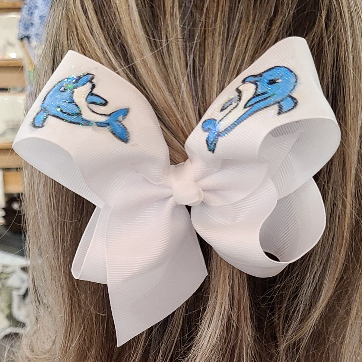 Heidi Davis Bows Dolphins Hand Painted Bow Double Glitter - Little Miss Muffin Children & Home
