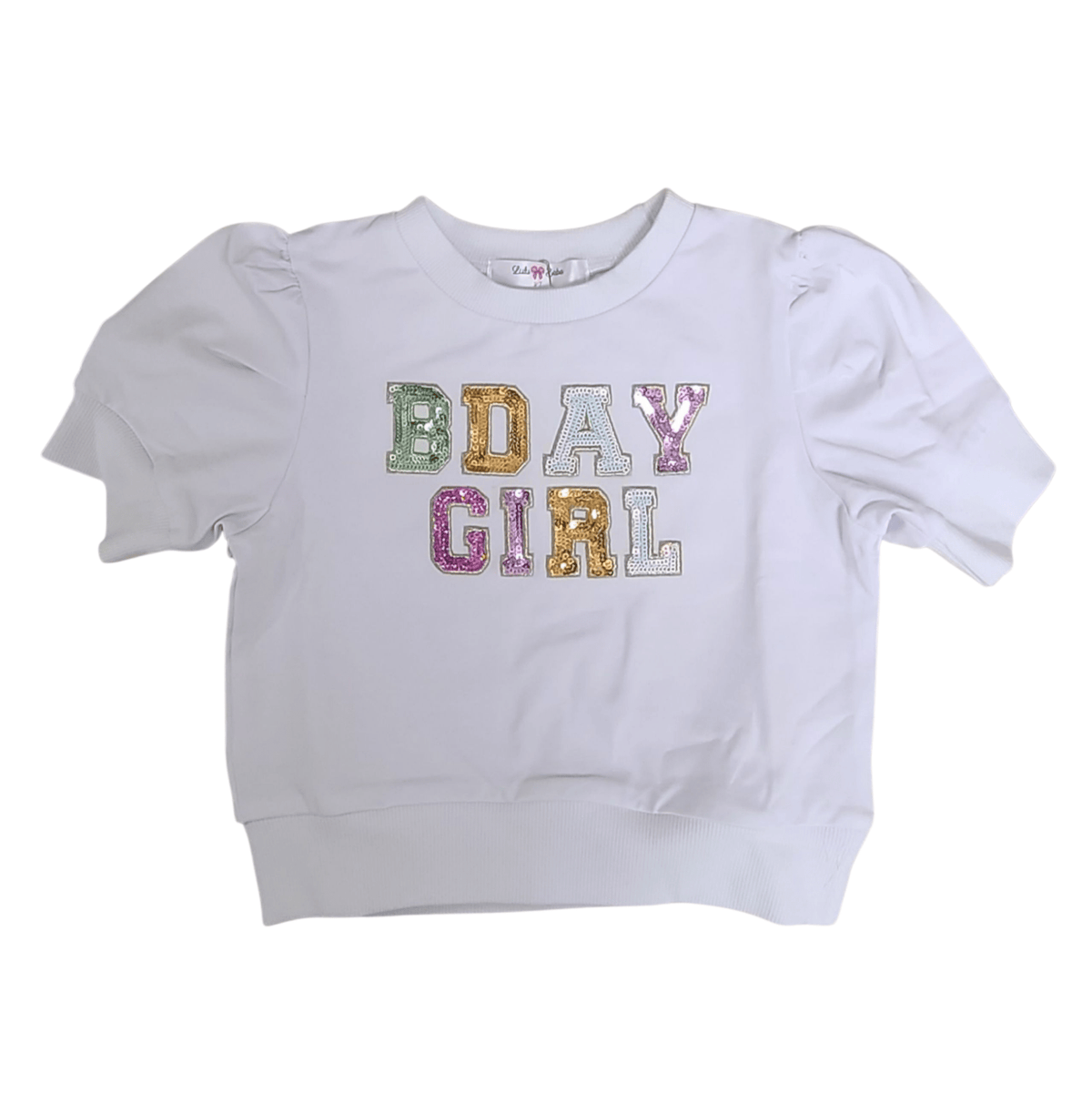Lulu Bebe Lily Sequin Bday Girl Puff Sleeve White Top - Little Miss Muffin Children & Home
