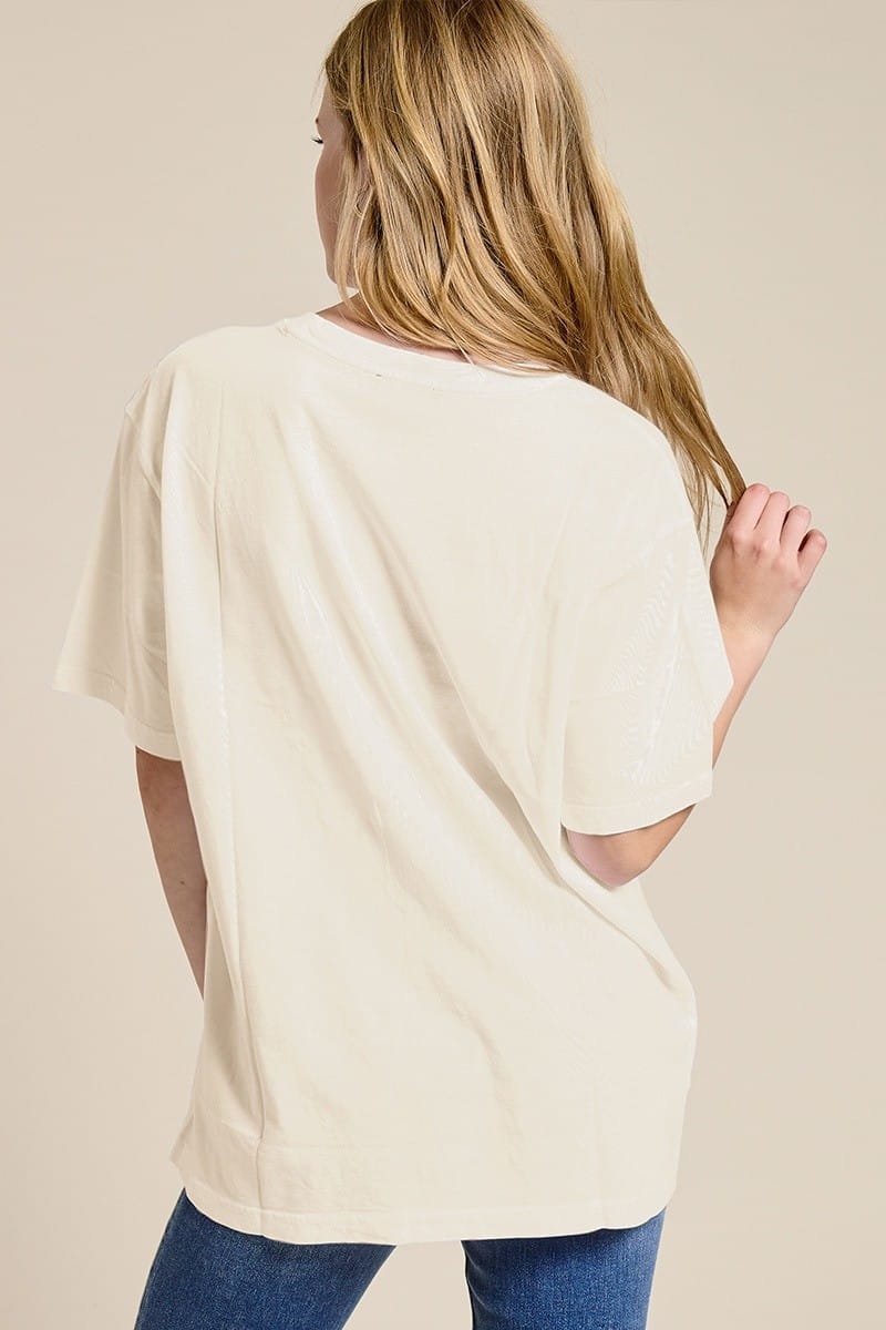 Puff Embroidered Lace Pray Tee in Bone
