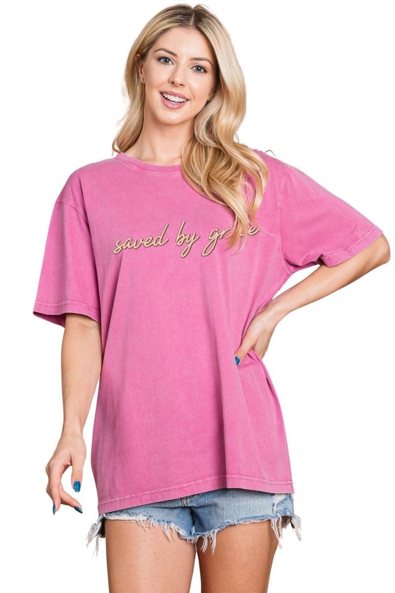Puff Embroidered Saved by Grace Tee