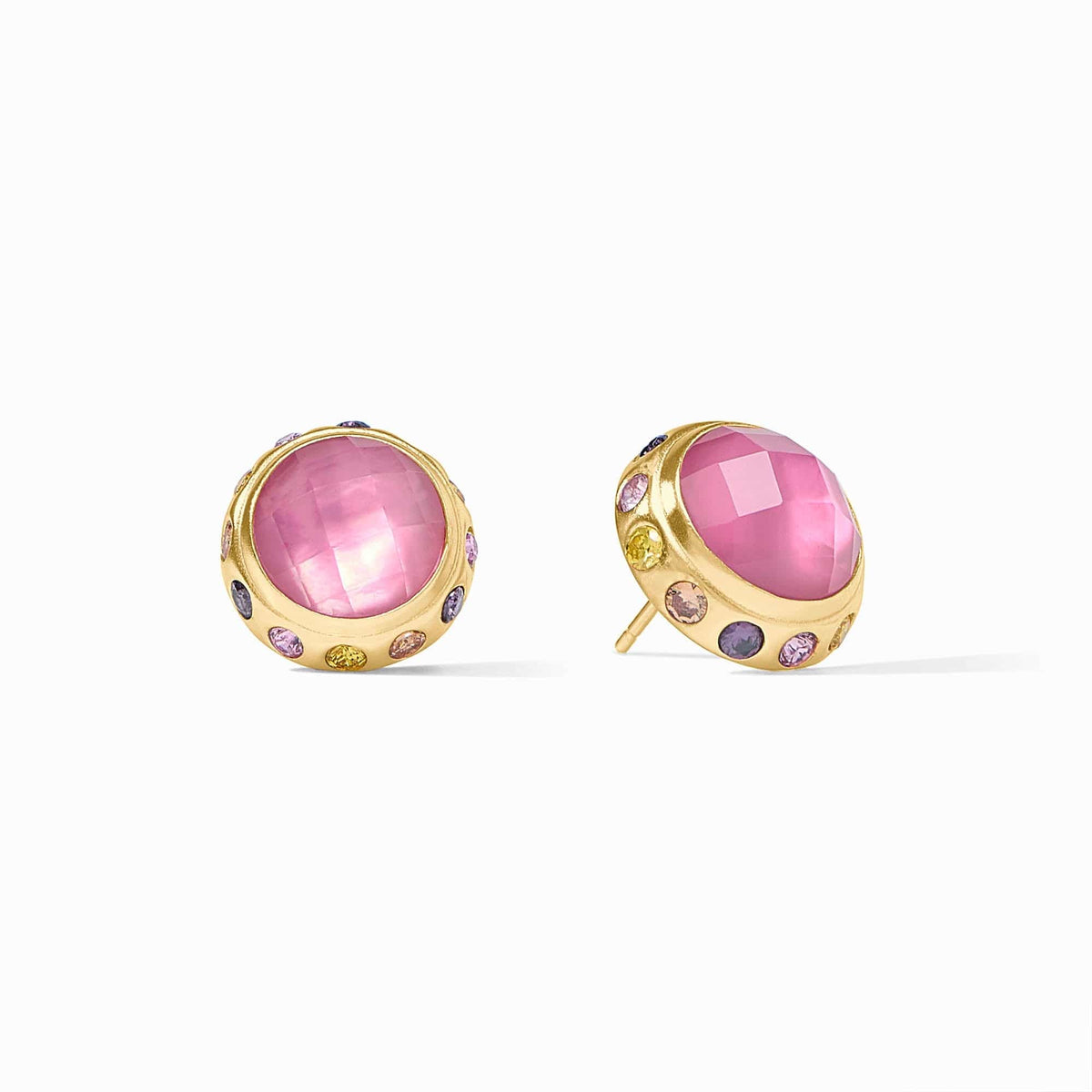 Rainbow Stud Earrings with Iridescent Tourmaline Pink Stones