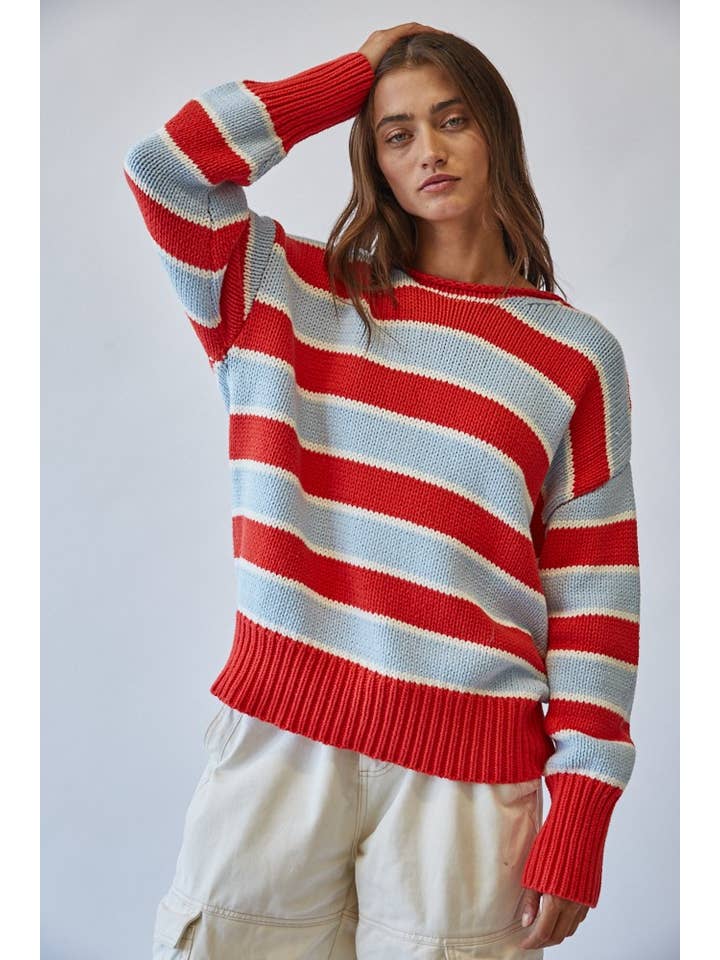 Red Combo Stripe Sweater