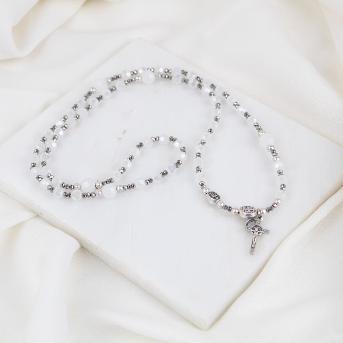 My Saint My Hero Miracles Rosary Wrap Bracelet - Silver / White - Little Miss Muffin Children & Home