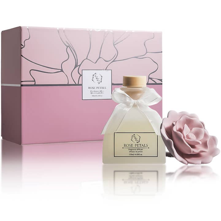 Rose Petals Large Sunshine Diffuser Set with Pink Ceramic Rose