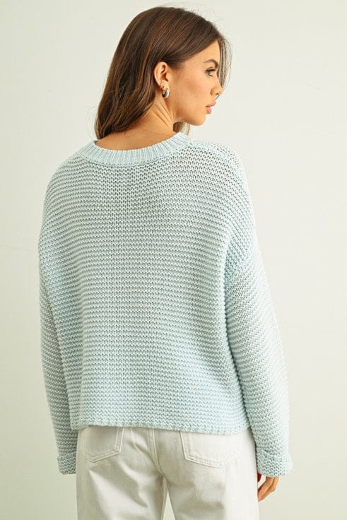 Round Neck Knit Sweater in Powder Blue