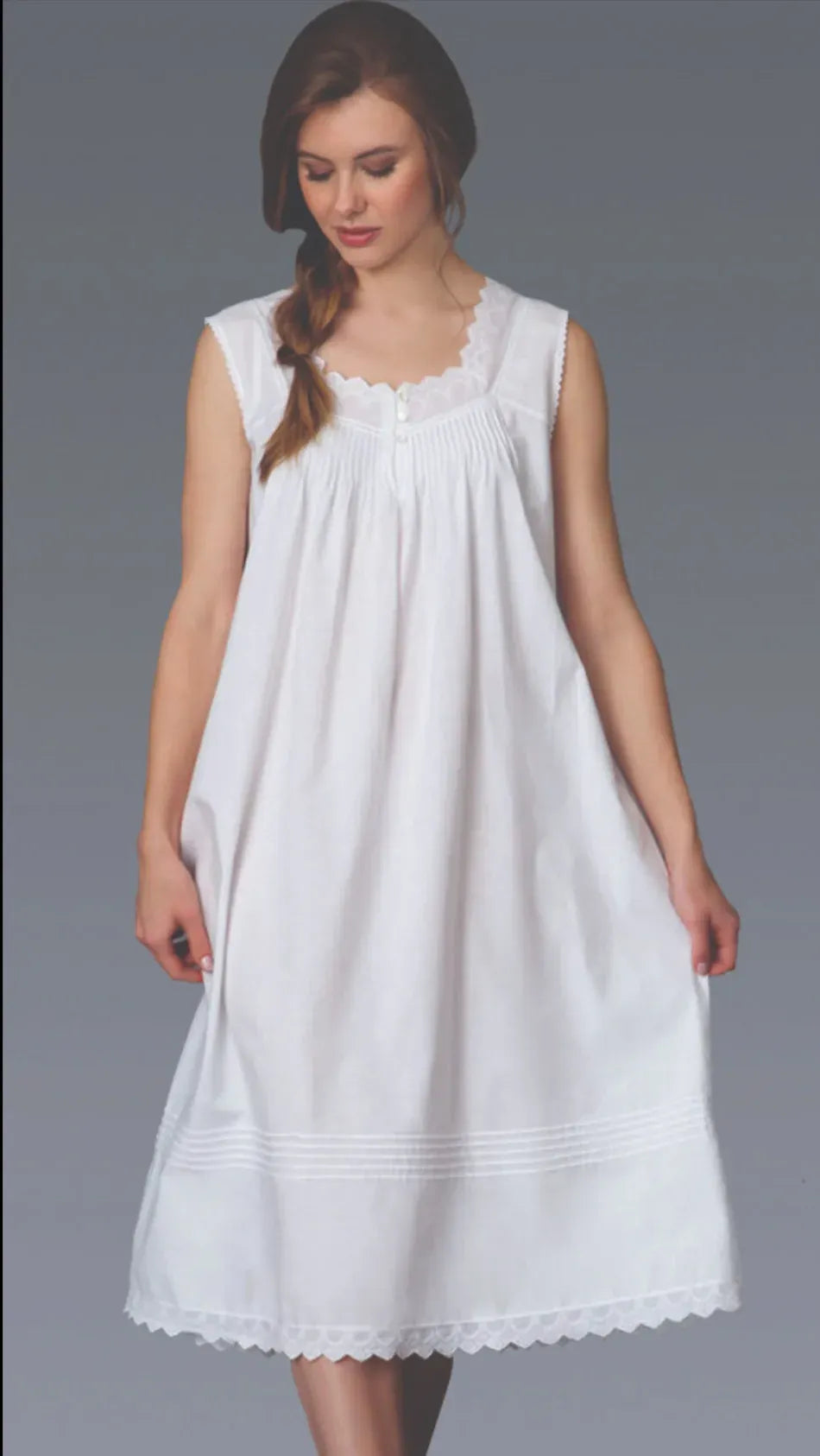 Thea Sand Sleeveless Nightgown with Scalloped Hem & Neckline - Little Miss Muffin Children & Home