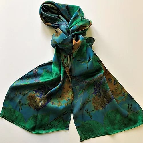 Peacock Hydrangea Silk Scarf