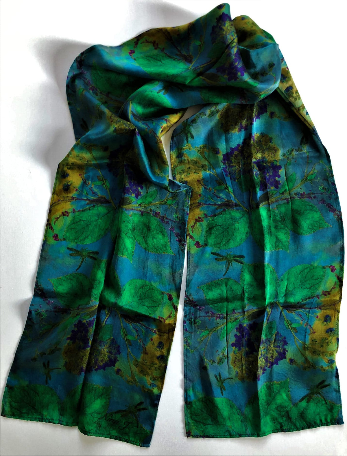 Peacock Hydrangea Silk Scarf