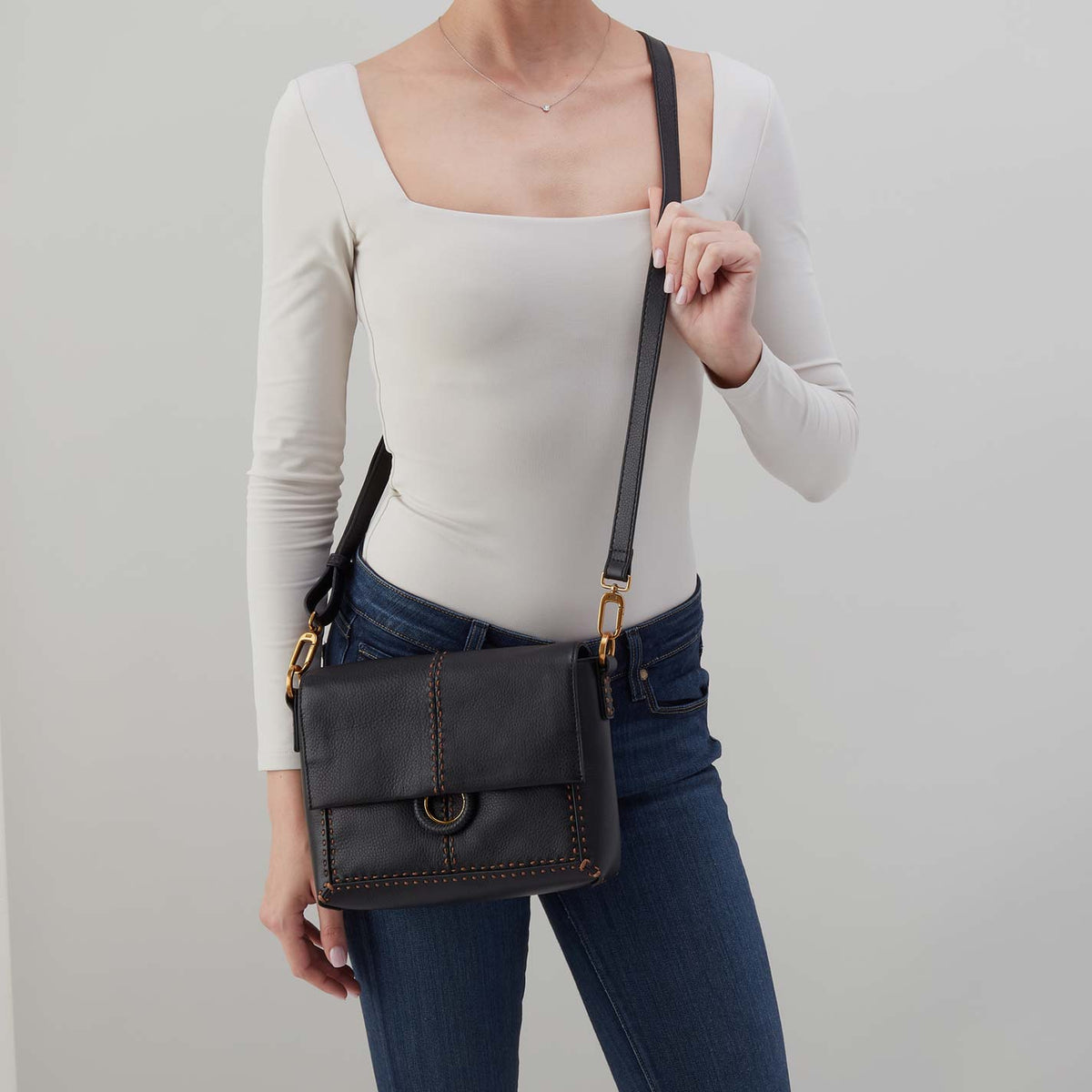 Hobo Austin Flap Crossbody in Pebbled Leather, Black - Little Miss Muffin Children & Home