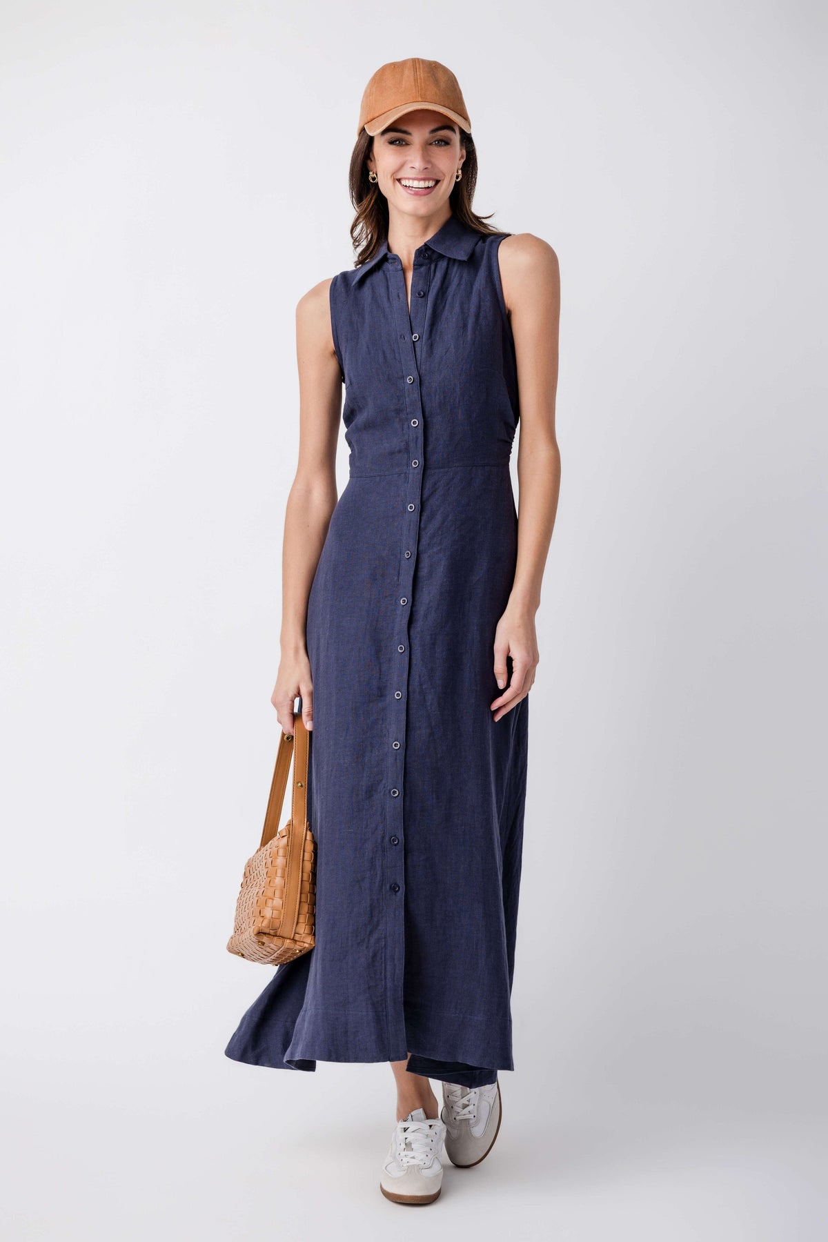 Olivaceous Aimme Button-Front Linen Maxi Dress in Navy - Little Miss Muffin Children & Home