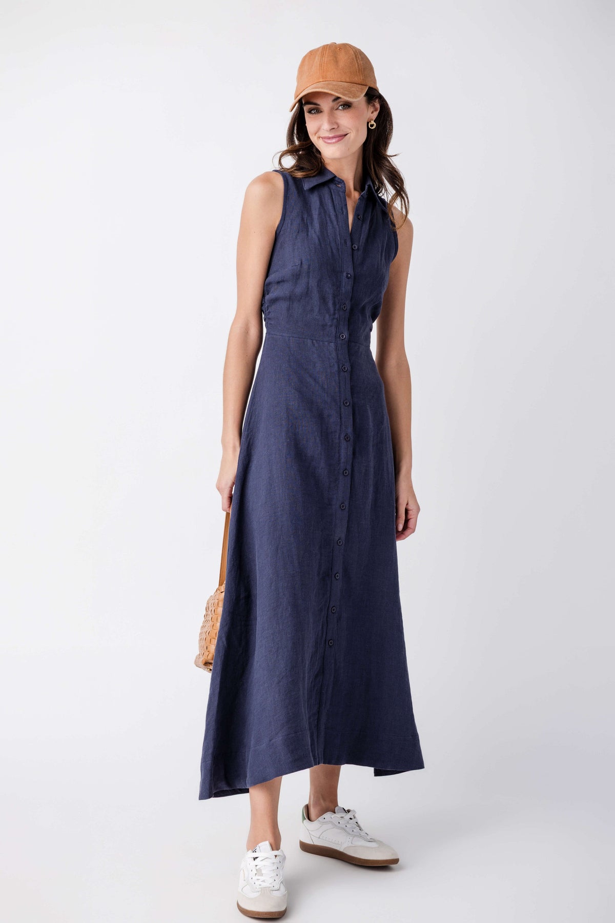 Olivaceous Aimme Button-Front Linen Maxi Dress in Navy - Little Miss Muffin Children & Home
