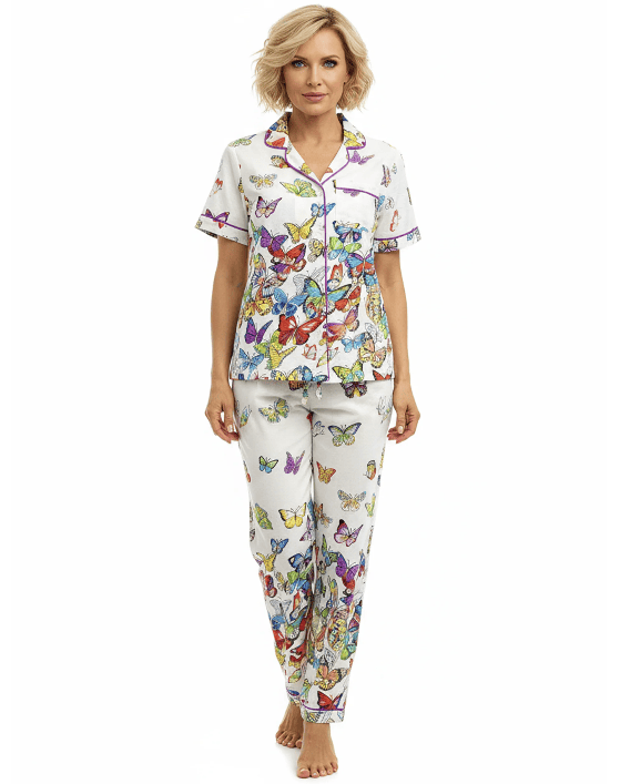 Short Sleeve Butterfly Print Cotton Pajama Set