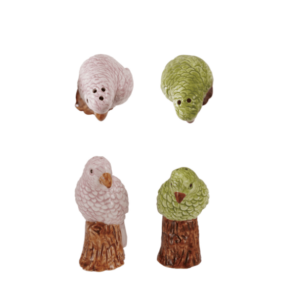 Hand-Painted Stoneware Parrot Shaped Salt & Pepper Shakers