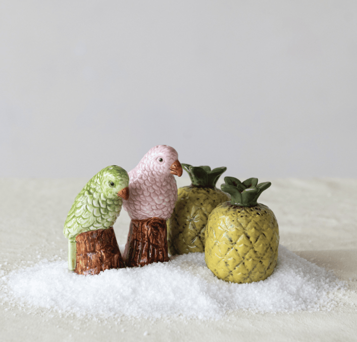 Hand-Painted Stoneware Parrot Shaped Salt & Pepper Shakers