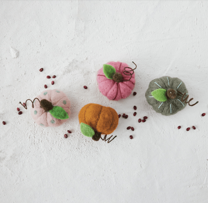 Creative Co-op Handmade Wool Felt Pumpkin with Embroidery & Beads, 4 Styles Available - Little Miss Muffin Children & Home