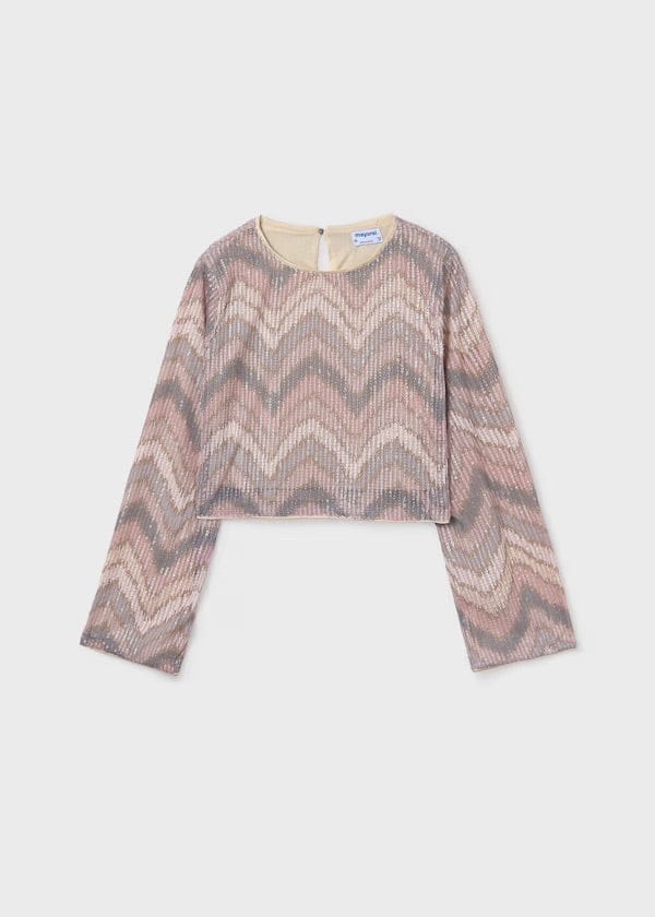 Girls sequin chevron long sleeve top