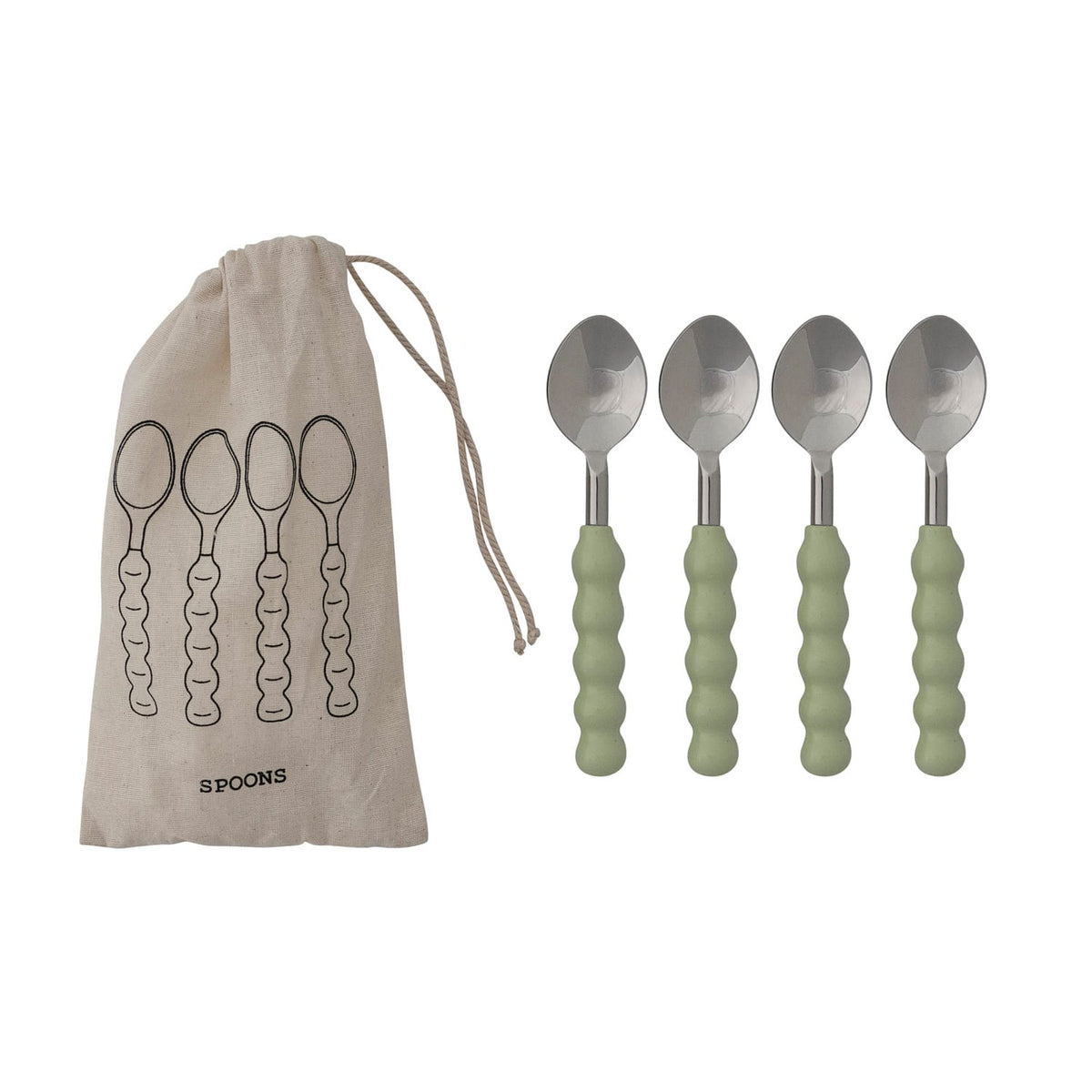Set of 4 Stainless Steel & Aluminum Spoons with Mint Enameled Handles