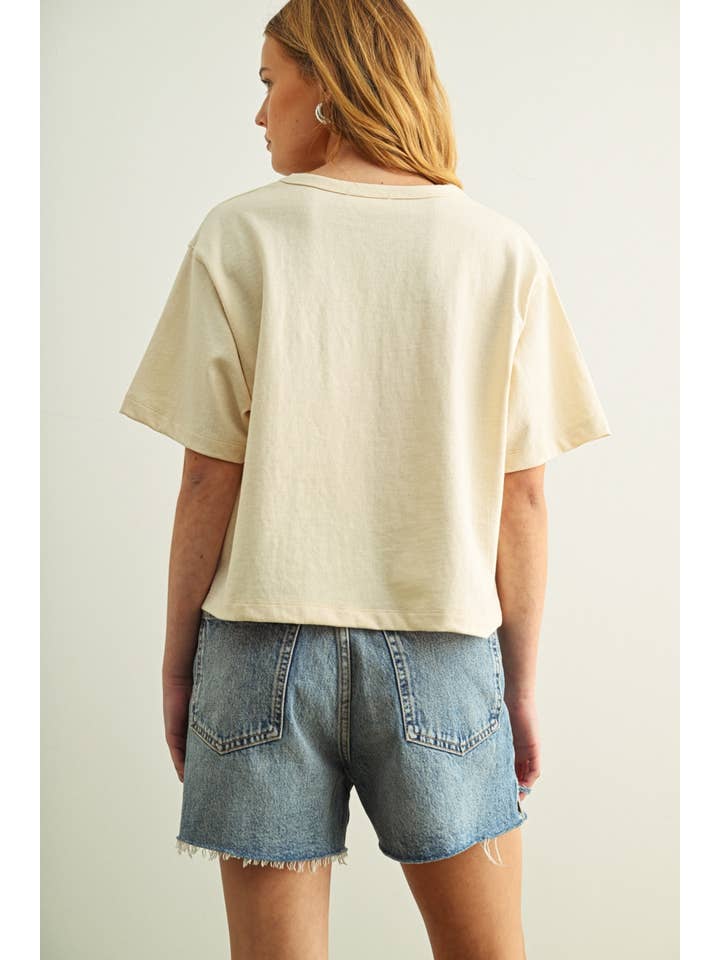 Short Sleeve Line Knit Top in Oatmeal