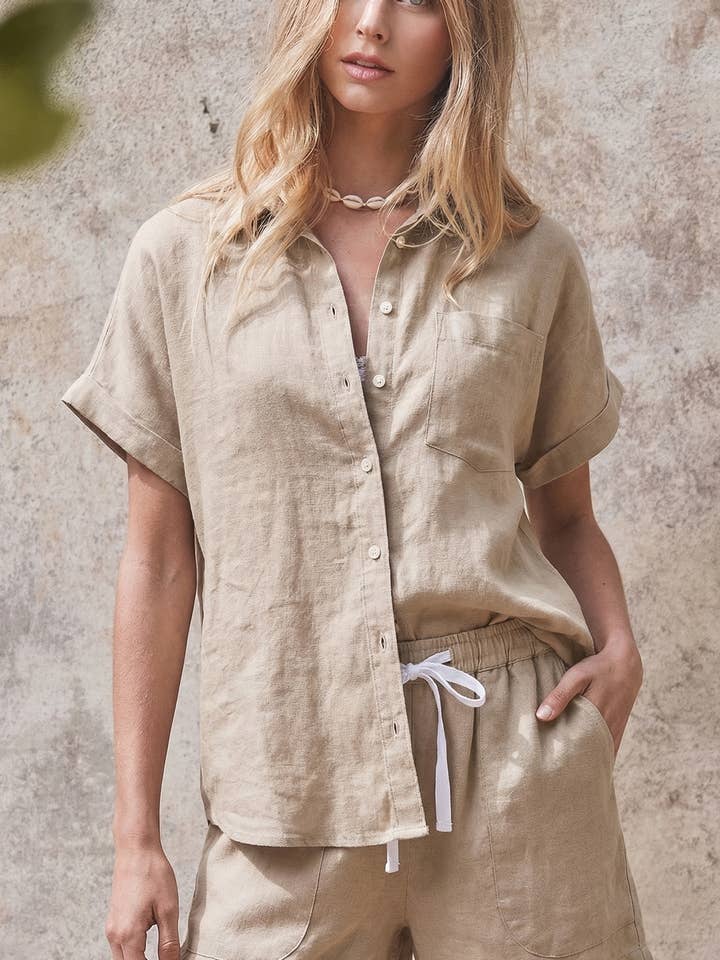 Short Sleeve Linen Button Down Shirt