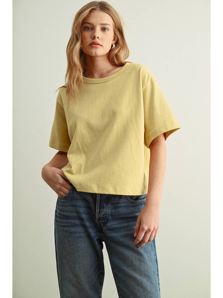Short Sleeve Linen Knit Top in Lemon