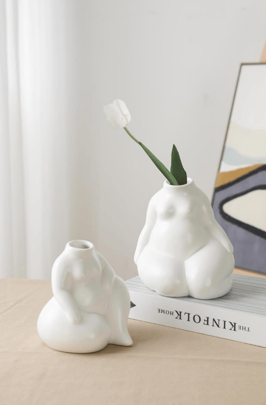 Sitting Woman White Stoneware Vase