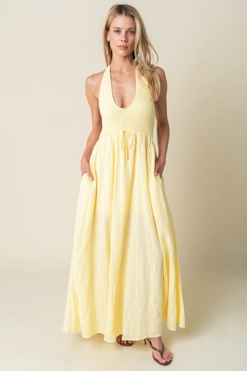 yellow halter maxi dress