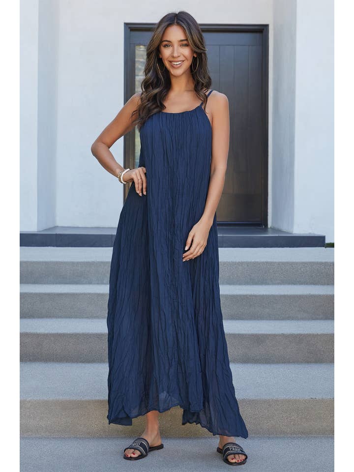 Spaghetti Strap Crinkle Gauze Maxi Dress
