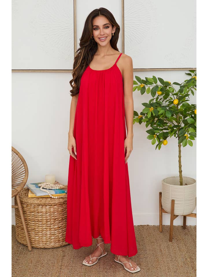 Spaghetti Strap Crinkle Gauze Maxi Dress