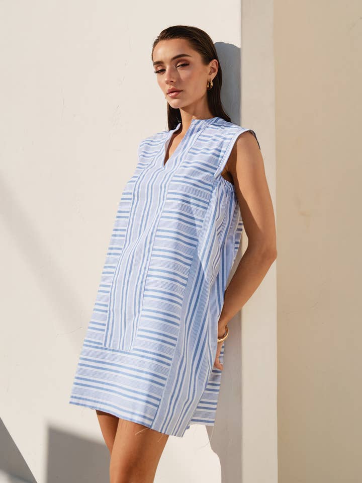 Striped Mini Shift Dress in Blue