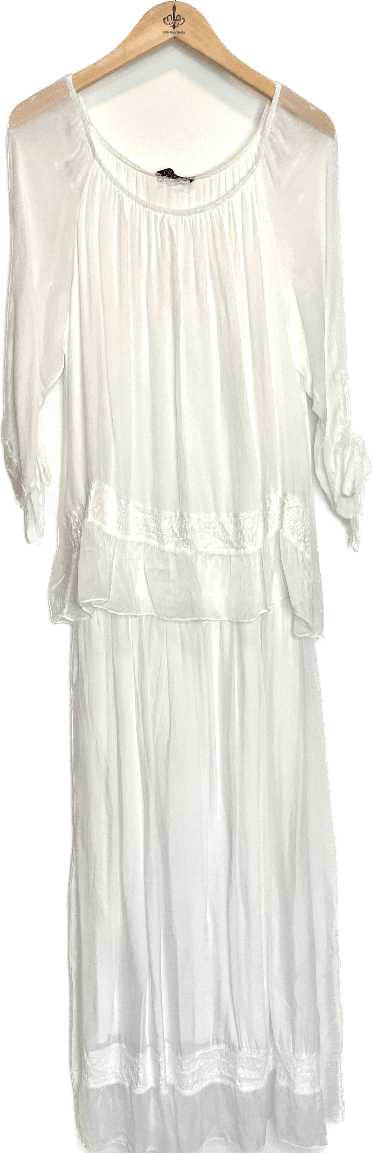 Oro Bonito Oro Bonito Off Shoulder Sequin Trim Maxi Dress - Little Miss Muffin Children & Home