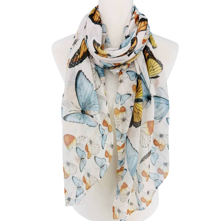 Super Soft Blue-Coffee Butterfly Scarf