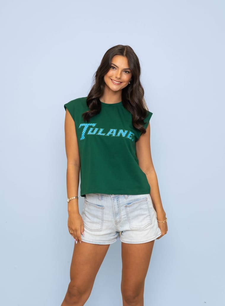 Bomb Designs Women's Tulane Polka Dot Appliqué Embroidery Boxy Tank - Little Miss Muffin Children & Home