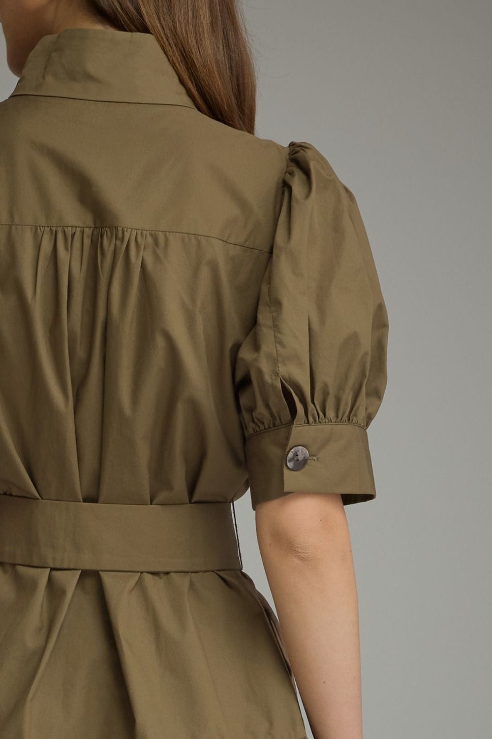 Solid Short Puff Sleeve Tiered Mini Dress