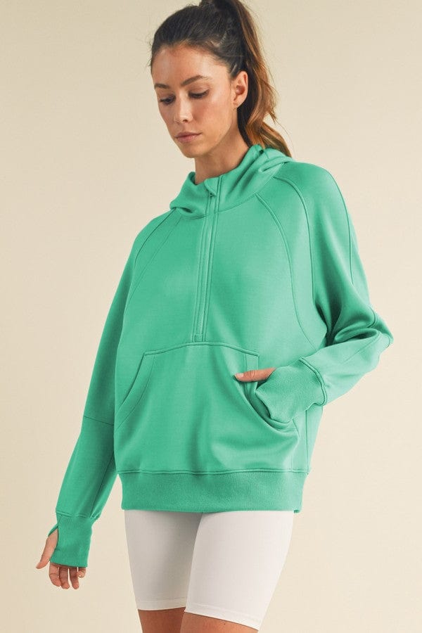 Yelete Yelete Scuba Quarter-Zip Hoodie in Mint - Little Miss Muffin Children & Home