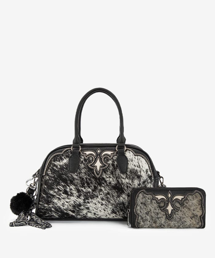 Montana West Black Genuine Cowhide Satchel/Crossbody - Little Miss Muffin Children & Home